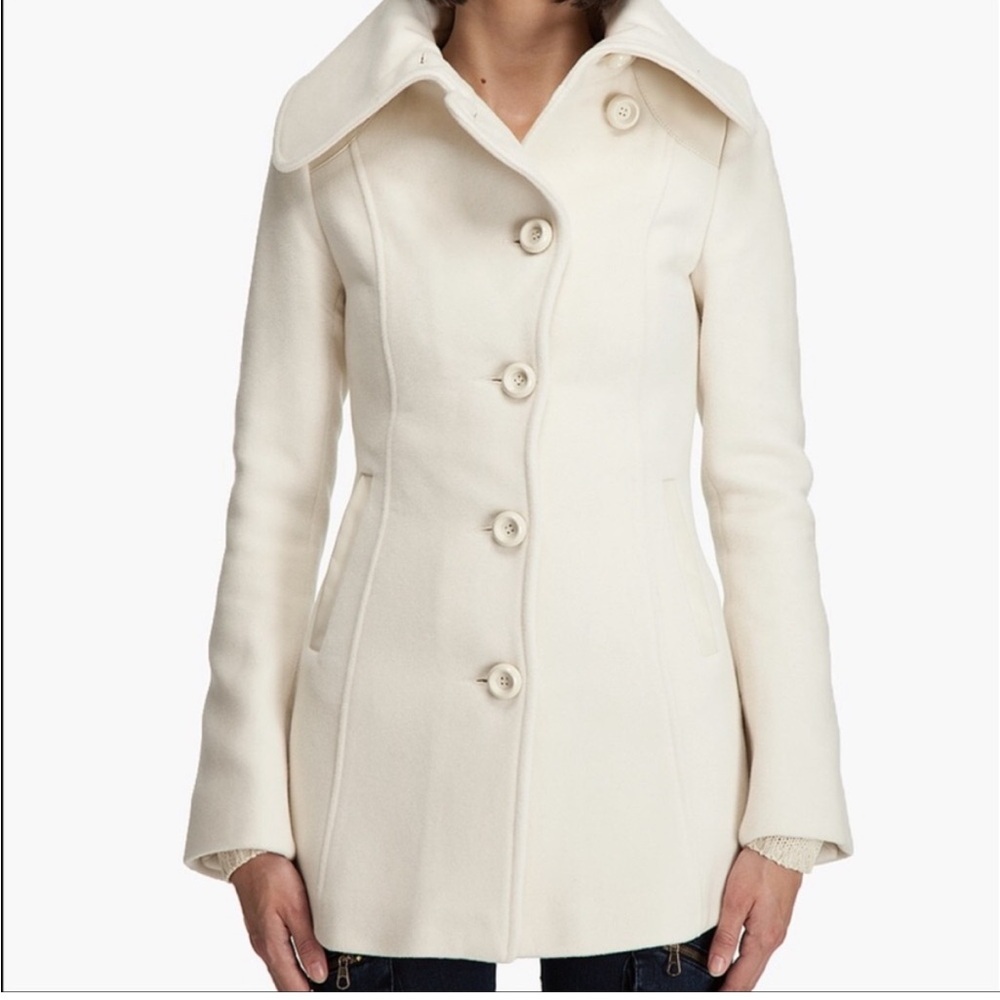Mackage Wool / Cashmere Leather Trim Cream Coat
